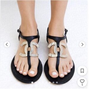 CHANEL Black Sandals with Silver Details